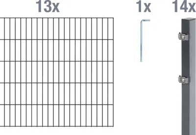 Produktbild von Alberts Doppelstabmatten Zaun, Höhe 100 cm, Länge 26 m, Zaun-Komplettset zum Einbetonieren, anthrazit, Pfosten 60x40 mm