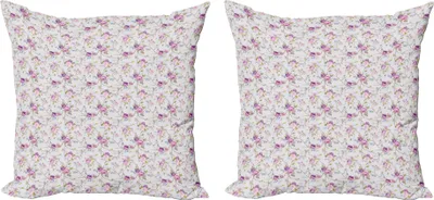 Immagine prodotto di ABAKUHAUS Set di copricuscini con rose vintage (2 pezzi), toni floreali morbidi e romantici, 60 x 60 cm, colori bianco rosa baby e fucsia