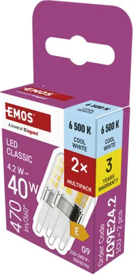 LED žárovka Classic JC / G9 / 4,2 W (40 W) / 470 lm / studená bílá / 2 ks