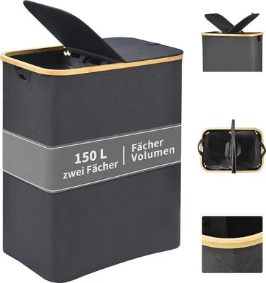 Image de Grand panier à linge XXL de 150 litres, gris, peu encombrant