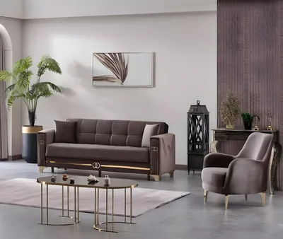 Produktbild von Braun Textil Sofagarnitur 2tlg Moderne Möbel Polstermöbel Design Wohnzimmer