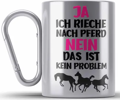 Produktbild von Trendation - Reiterin Mädchen Pferde Geschenk Edelstahl Tasse Karabiner Reiten Reiterin Kinder Becher Spruch Lustig Geburtstag Geschenkidee (Silber)