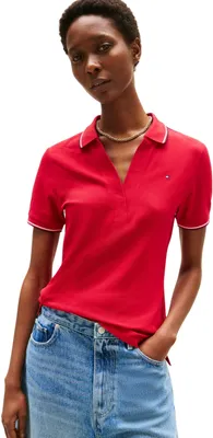 Produktbild von Tommy Hilfiger Damen Poloshirt Kurzarm Open Slim Fit, Mehrfarbig (Medium Red), X