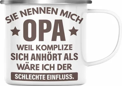 Produktbild von Trendation - Lustige Emaille Tasse Opa Geschenke Großvater Vatertag Geburtstag Emaille Emaille Tasse mit Spruch für Opa (Silber)