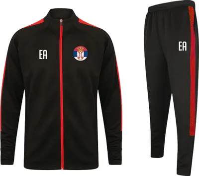 Produktbild von Trainingsanzug SERBIEN Schwarz/Rot Gr. L Sportanzug Jogginganzug mit Druck (Name, Nummer oder Initialen)