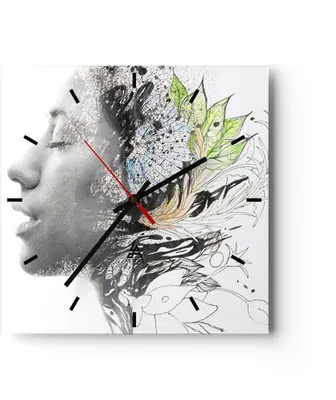 Produktbild von Wanduhr - Quadrat - Glasuhr - Frau Abstraktion - 30x30cm - Schleichendes Uhrwerk - Lautlos - zum Aufhängen bereit - Dekoration Modern - Wanddekoration aus Glas - C3AC30x30-3964
