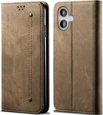 Obrázek produktu pro Pouzdro pro iPhone 17, Kožené Peněženkové Pouzdro s Magnetickým Uzavíráním a Stojánkem Khaki