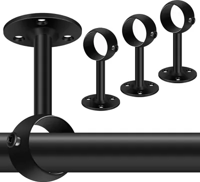 Produktbild von Verstellbare Gardinenstangenhalterungen für Decken- und Wandmontage - Schwarz, 32 mm, Set von 4