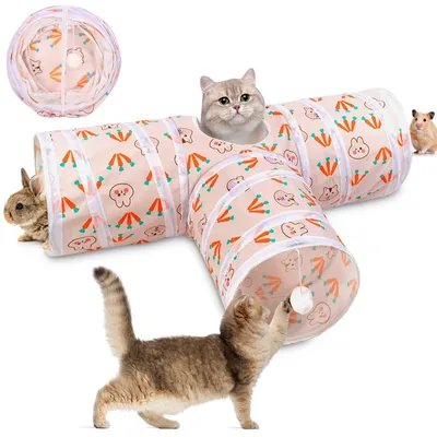 Productafbeelding van Interactief katten speelgoed, inklapbare kattentunnel met 3 ingangen, speeltunnel voor katten, honden en konijnen, ideaal voor huisdieren