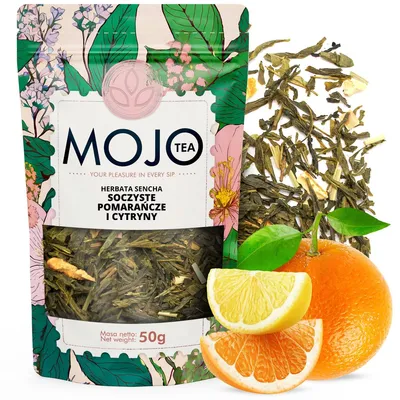 Zdjęcie produktu dla Zestaw 10x50g Herbata Sencha Soczyste Pomarańcze i Cytryny - Skórka cytryny i trawa cytrynowa - Aromatyzowana zielona herbata sypka