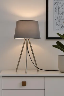 Produktbild von Braytron 3-Bein Beistellleuchte 48 cm E27 Fassung Modern mit Schirm Wohnzimmer Stehlampe Grau