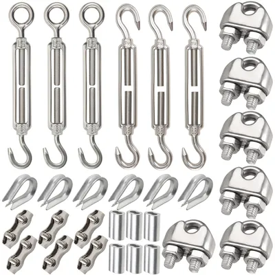 Produktbild von 30-teiliges Stahlseilspannset, verstellbares Stahlseilspannschloss-Set, 3 mm Edelstahlseilklemmen, 3 mm Seilkauschen