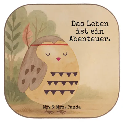 Produktbild von Mr. & Mrs. Panda Untersetzer für Gläser Eule Federschmuck Design - Weiß - Geschenk, Waldtiere, Owl, gläseruntersetzer, Dekoration, Abenteuer, Tischuntersetzer, Glas