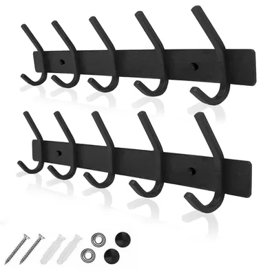 Edelstahl-Kapstokhaken J-Form, 2 Stück, schwarz, Wandmontage