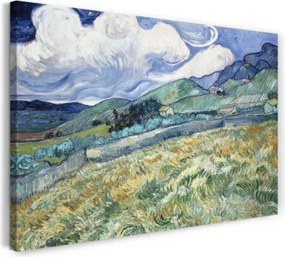 Produktbild von Leinwandbild (120x80cm): Vincent van Gogh - Weizenfeld hinter Saint-Paul (1889), echter Holz-Keilrahmen inkl. Aufhänger, handgefertigt in Deutschland