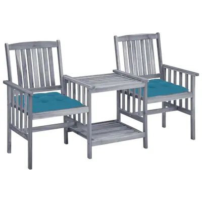 Image de vidaXL Chaises de jardin avec table de thé et coussins en bois massif d'acacia
