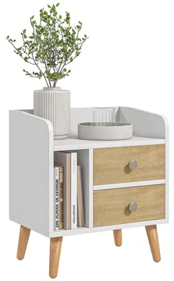 Produktbild von HOMCOM Nachttisch mit 2 Schublade Erhöhter Nachtschrank Schlafzimmer Massivholz
