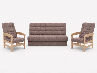 Produktbild von ANMIL SET Schlafsofa OLIO mit 2 Sesseln in Rosa Stoff CORAL 3-teilige Polstergarnitur mit Schlaffunktion, Bettkasten und Gestell in Eiche Hell, KI-generiertes Bild
