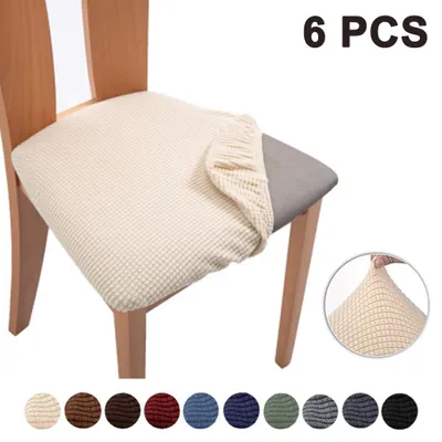 Produktbild von 6-teiliges Set Stuhlsitzbezüge aus Stretch-Jacquard, abnehmbare, waschbare und staubabweisende Stuhlsitzkissen für Esszimmerstühle