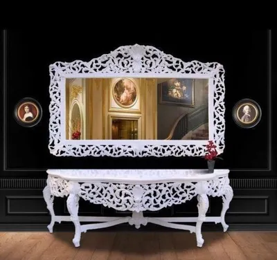 Produktbild von Riesige Casa Padrino Barock Spiegelkonsole Weiß mit weißer Marmorplatte - Luxus Wohnzimmer Möbel Konsole mit Spiegel