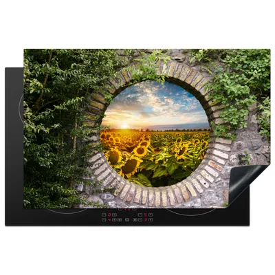Produktbild von KitchenYeah© Herdabdeckplatte Sonnenblumen - Ansicht - Blumen - Sonne , 81x52cm, Küche Deko, Glaskeramikkochfeld Herdabdeckung, Abdeckplatte fùr Kochfeld