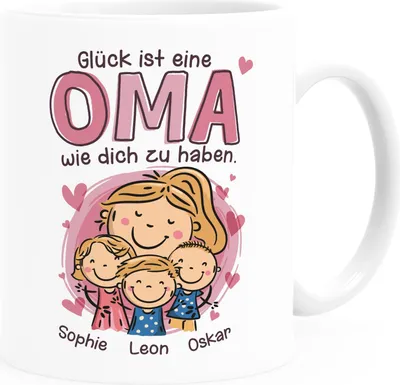 Produktbild von Kaffee-Tasse Glück ist eine Mama Oma wie dich zu haben mit Namen und Figuren personalisiert Geschenk von Kindern SpecialMe® Oma weiß standard