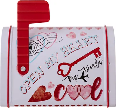 Produktbild von Briefkasten mit Aufdruck „Love“ aus Weißblech für Süßigkeiten, Schokolade, Kekse, romantische Geschenkbox mit Umschlag, häusliche Atmosphäre, Arrangement, Dekoration für Valentinstag, Hochzeit, Geburtstagsparty, Weiß