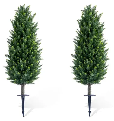 Obrázok produktu pre Umelé topiary v tvare gule – model A, sada 2 ks – umelé rastliny z eukalyptu a cédru – s kolíkmi do zeme – na vonkajšiu záhradnú výzdobu – zelené
