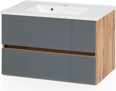 Produktbild von Waschtisch Waschbeckenunterschrank Waschbecken "Oulu I" Wotan-Eiche, Grau
