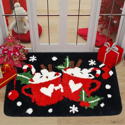 Produktbild von Weihnachtsmatten, 60cmx40cm Weihnachtsdruck Teppich, Weihnachten Waschbar Fussmatte, Christmas Pattern Doormat, Weihnachts Tš¹rmatte, fš¹r Au?en und Innen fš¹r Kš¹che Wohnzimmer Schlafzimmer