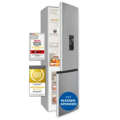 Produktbild von Exquisit Kühl-Gefrier-Kombination, Kühlschrank mit Gefrierfach, 260 Liter, Alarm-Funktion, 4-Sterne-Gefrierfach, KGC5265-70-WS-040D inoxlook