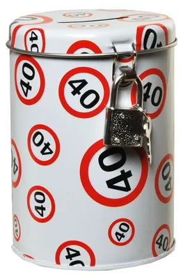 Produktbild von Runde Spardose aus Metall mit Schloss, 11 x 8,5 cm, zum 40. Geburtstag