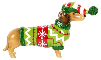 Zdjęcie produktu dla Clayre & Eef Dekoracja świąteczna figurka pies jamnik 24x5x14 cm brązowy plastik