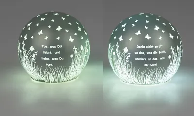 Produktbild von 2er Set LED Kugellampen Blumenwiese mit Spruch D. 12cm grün mit Timer Formano