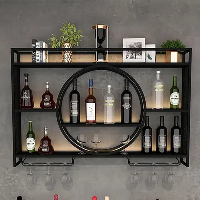 Image de Étagère à vin murale en fer avec supports pour verres