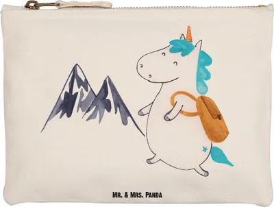 Produktbild von Mr. & Mrs. Panda Schlampermäppchen Einhorn Bergsteiger Grösse XL Große - Weiß - Geschenk, Abenteuer, Waschtasche, Stoffbeutel, Federmappe, Unicorn, Einhörner, Pouch