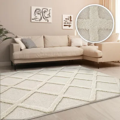 Produktbild von TT Home Wohnzimmer Teppich Hochflor Langflor Schlafzimmer Boho Design 3D Design Skandi Design Modern Unifarben Größe 120x160 cm