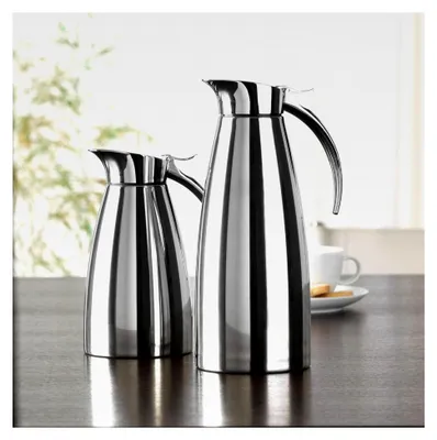 Produktbild von Isolierkanne Edelstahl 1l, Thermoskanne mit Easy Open Verschluss, lange Wärmespeicherung, 12h heiß, 24h kalt, silber, spülmaschinengeeignet, doppelwandig