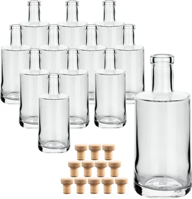 Immagine prodotto di set di 12 bottiglie di vetro 250 ml Prim con tappo (HGK) - Bottiglie piccole da 0,25 l in vetro di alta qualità con tappo - Bottiglia di vetro con tappo in sughero