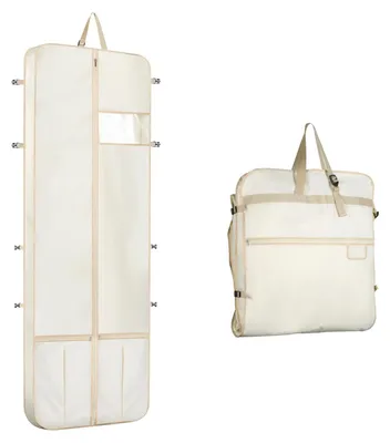 Image de Housse à vêtements longue (182 cm), housse pour robes de mariée avec compartiment à chaussures, housse à vêtements avec 4 compartiments à fermeture éclair, sac de voyage pliable et imperméable pour robes de soirée – Beige