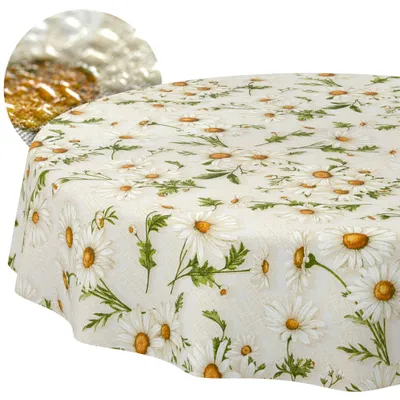Tischdecke 120x120cm Rund Braun abwaschbar Baumwolloptik Margeriten Braun wetterfest, Hauptbild