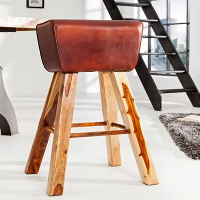 Produktbild von riess-ambiente Retro Barhocker TURNBOCK 75cm mit Echtleder Bezug Mangoholz Barstuhl Hocker Tresenhocker
