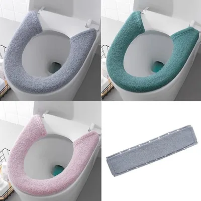 Produktbild von 3 Stück Toilettensitzpolster, Warmer Toilettensitzbezug, Knopfstil, 3 Farben, Toilettensitzbezüge, Waschbar, Weich, Dicker, Für Die Meisten O-U-Toiletten