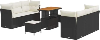 Immagine prodotto di vidaXL Set di divani da giardino con cuscini 9 pezzi Nero e crema in poly rattan