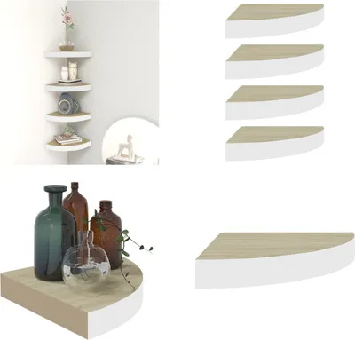 Immagine prodotto di vidaXL Mensole galleggianti ad angolo 4 pz. Rovere e MDF bianco 25x25x3,8 cm - Mensola a muro - Mensole a muro - Mensole a muro - Mensole a muro