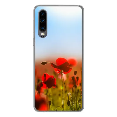 Produktbild von MuchoWow® Handyhülle Schutzhülle Hülle für Huawei P30 Mohnblumen unter einem klaren blauen Himmel. Silikon Softcase Handy Hülle - Kartenbesitzer