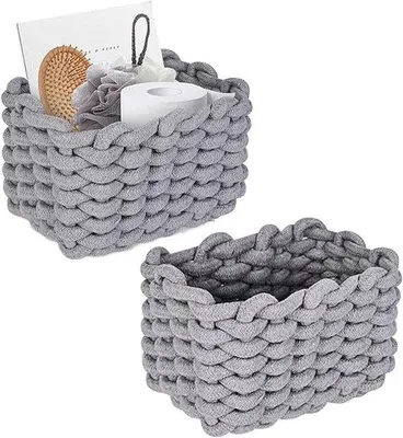 Produktbild von Premium-Set mit 2 Baumwollkorb-Organizern - Grau - Lauer-Organizer für Kosmetik und Hautpflege