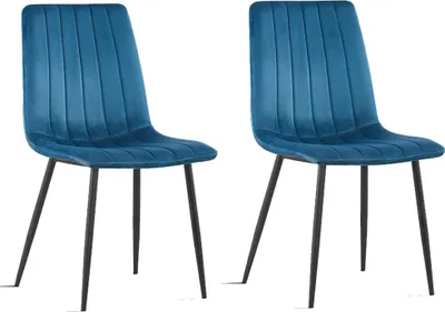 Image de Stozy velours chaise de salle à manger Amya bleu - 2 pièces