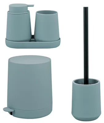 Immagine prodotto di Set da bagno Eluno Bad-Set TESERO, 5 pezzi, con dispenser per sapone, bicchiere, ciotola, contenitore per cosmetici da 4 litri e set per il WC, realizzati in plastica color azzurro chiaro