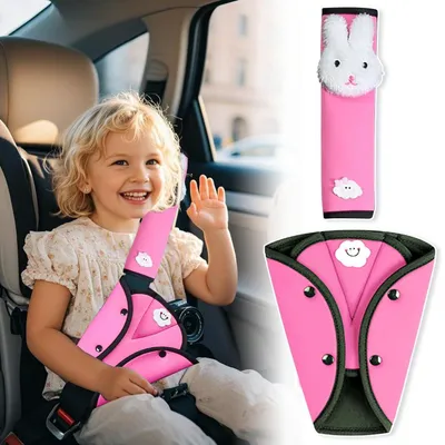 Produktbild von Kinder Auto Gurtpolster Set Rosa Dinosaurier Design Abnehmbar Eisseiden Baumwolle